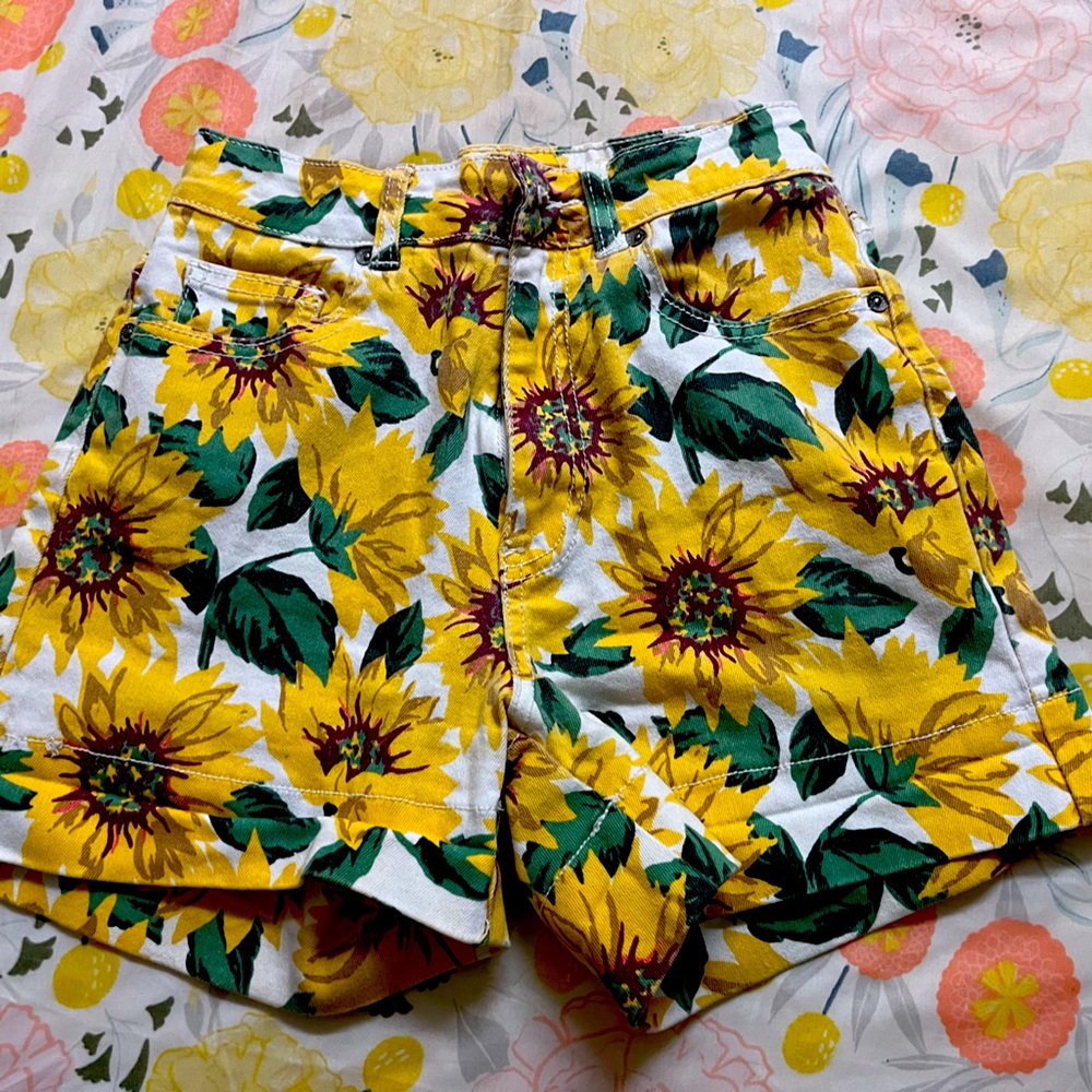 Yellow Sunflower Denim Shorts